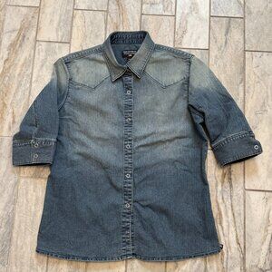 Polo Jeans Ralph Lauren women's medium blue denim 3/4 sleeve snap button shirt